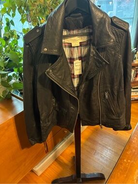 GENUINE LEATHER Treasure And Bond Moto Jacket- PLUS SIZE